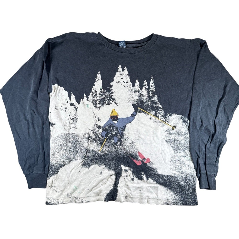 Vintage 90s Lands End Skier Long Sleeve Graphic T-Shirt Boys M Made in USA